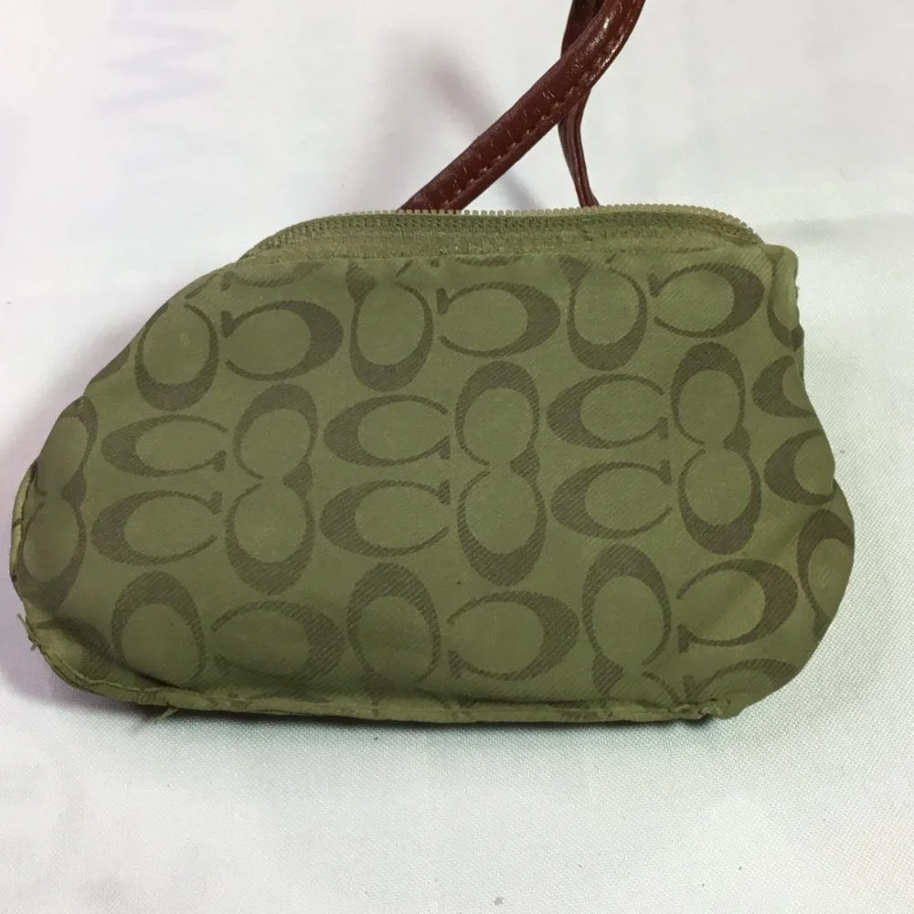 Coach Signature Tan & Black Wallet Wristlet Clutch 6x4 Zip Small Card Holder - Picture 3 of 7